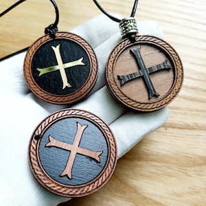 Templar Cross Wood Necklace-Pendant, Inlay cross, Cross of the Knights Templar, Christian Symbol