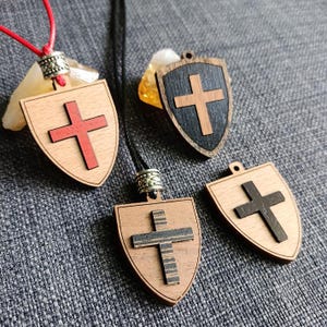 Shield Cross Wooden Pendant, Men shield necklace, Knights-Templar Shield, Crusader Shield