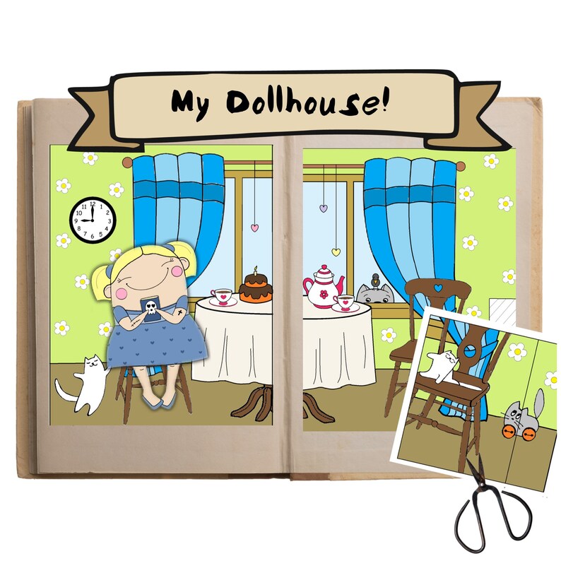 Paper doll house coloring pages printable games stay at home Etsy