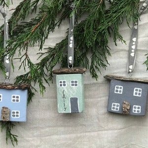 wooden house ornament, driftwood houses, hanging house, hanging ornament, wooden house gift, personalised options