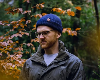 Navy Wooly Hat - Slack Fit Style - Oversized & Unisex Fit + Hand-Crafted in the UK.