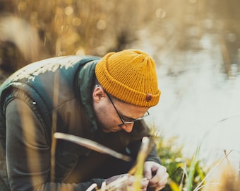 Yellow Wooly Hat - Trawler Style - Unisex Fit + Hand-Crafted in the UK.