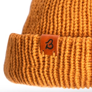 Yellow Beanie Hat. Super soft & comfortable Burnt Mustard yellow wooly beanie for men or women that's been hand-crafted in the UK. image 6