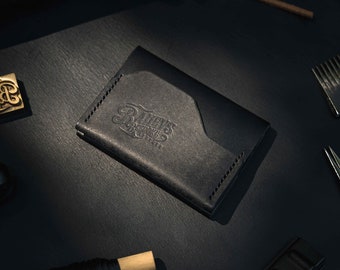 Portefeuille minimaliste en cuir noir | Portefeuille en cuir personnalisé fabriqué à la main à partir de | en cuir italien haut de gamme Cadeau d’anniversaire parfait pour lui