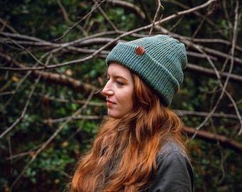 Over-sized Large fit Wooly Hat. Super soft comfortable Orchard Green Slack fit wooly hat for men or women that's hand-crafted in the UK.