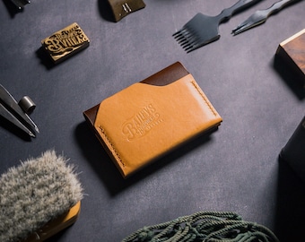 Brown Leather Wallet. Minimalist leather wallet for men. Womens leather card holder Handmade wallet with Brown and Tan premium leather.