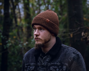 Brown Beanie Hat. Super soft comfortable Hazel Brown wooly beanie for men or women that's been crafted by hand in the UK.
