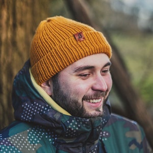 Yellow Beanie Hat. Super soft & comfortable Burnt Mustard yellow wooly beanie for men or women that's been hand-crafted in the UK. image 2