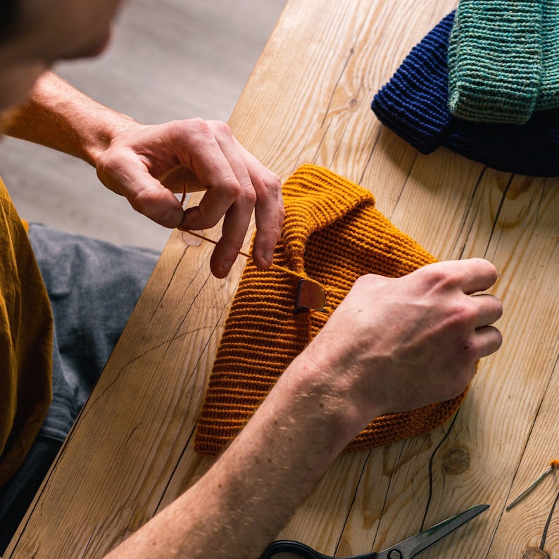 Yellow Beanie Hat. Super soft & comfortable Burnt Mustard yellow wooly beanie for men or women that's been hand-crafted in the UK. image 7