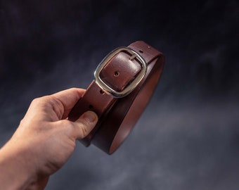 Personalised Brown Leather Belt - Hand-crafted from Top-Grain Italian Leather & Solid Brass Silver Hardware | Perfect Gift + Free Embossing