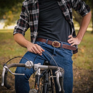 Brown leather belt for men