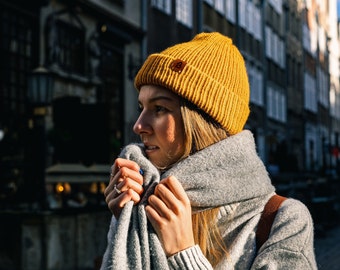 Yellow Beanie Hat. Super soft & comfortable Burnt Mustard yellow wooly beanie for men or women that's been hand-crafted in the UK.