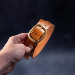 Tan Leather Belt - Hand made using Italian Leather with Brass Buckle and Rivets. Personalised Leather belt for men. Perfect Gift for him