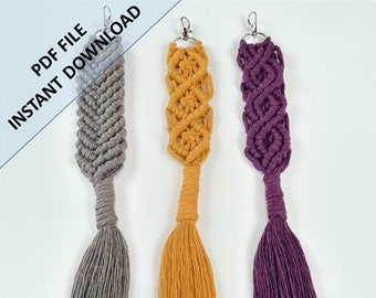 3 Macrame Key Fobs / Keychains Pattern, Instant Digital download PDF guide with photos. 3 designs in 1 beginner DIY macrame pattern