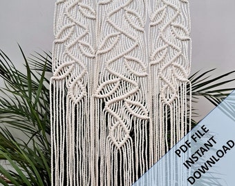 Macrame 'Hojas colgantes' Patrón para colgar en la pared, Descarga digital instantánea de PDF escrito con fotos de ButOneString, DIY Macrame Pattern