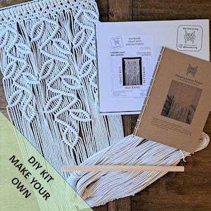 May include: DIY macrame wall hanging kit with white cotton cord, wooden dowel, and instructions. The kit includes a pattern for a hanging leaves design.
