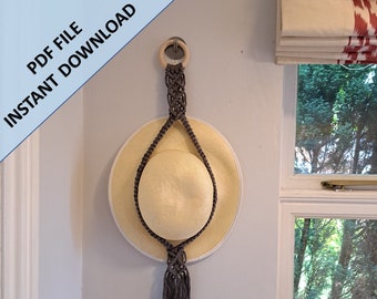 Macrame Double or Single Hat Hanger Pattern. Instant Digital download of PDF with photos by ButOneString, Beginner DIY Macrame Pattern