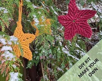 DIY macrame Christmas star decoration kit.  Everything you need to create your own Christmas tree decorations