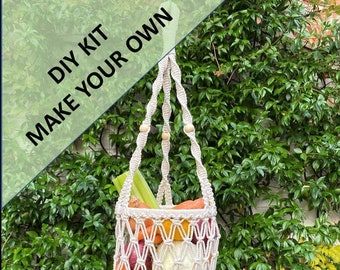 DIY Macrame Hanging Vegetable Basket Kit.  Everything you need to create your own Hanging Basket.