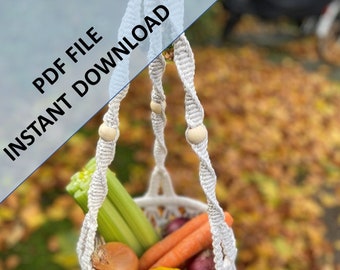 Macrame Hanging Vegetable Basket Pattern,  Instant Digital download of Written PDF with photos,  Basic/Intermediate DIY Macrame Pattern