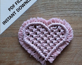 Macrame Heart Coaster Pattern,  Instant Digital download of PDF guide with photos by ButOneString, Beginner DIY Macrame Pattern