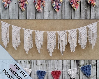 Macrame Bunting Pattern,  Instant Digital download of Written PDF with photos by ButOneString,  Beginner DIY Macrame Pattern
