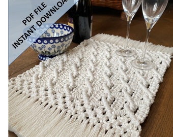 Macrame Table Runner Pattern, Instant Digital download of Written PDF with photos by ButOneString, Beginner DIY Macrame Pattern