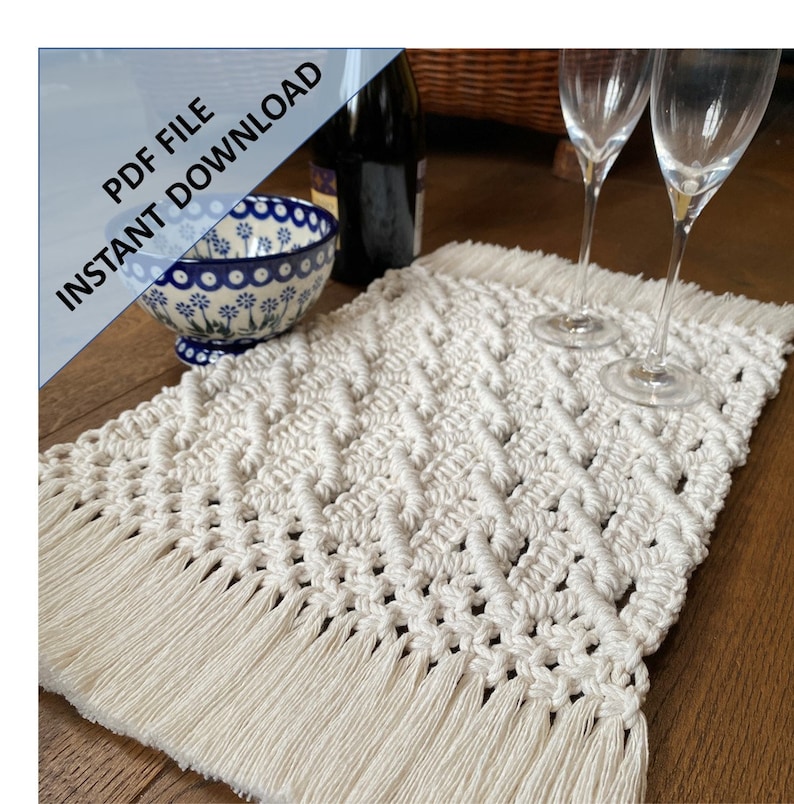 Macrame Table Runner Pattern, Instant Digital download of Written PDF with photos by ButOneString, Beginner DIY Macrame Pattern image 1