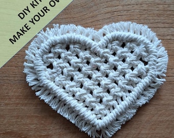 DIY macrame heart coaster kit.  Everything you need to create your own beautiful coaster. For beginners