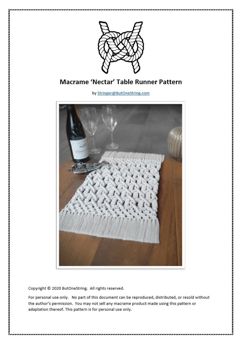 Macrame Table Runner Pattern, Instant Digital download of Written PDF with photos by ButOneString, Beginner DIY Macrame Pattern image 3