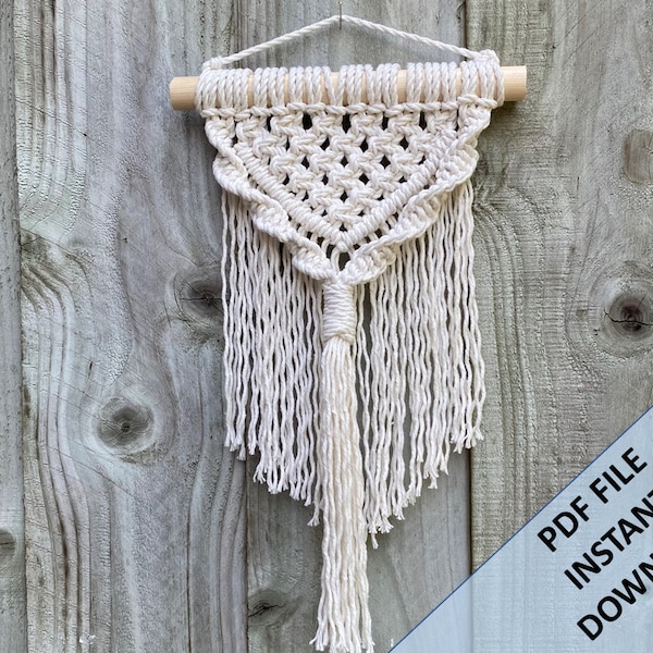 Small Macrame Wall Hanging Pattern, Instant Digital download of Written PDF with photos by ButOneString, DIY Macrame Pattern