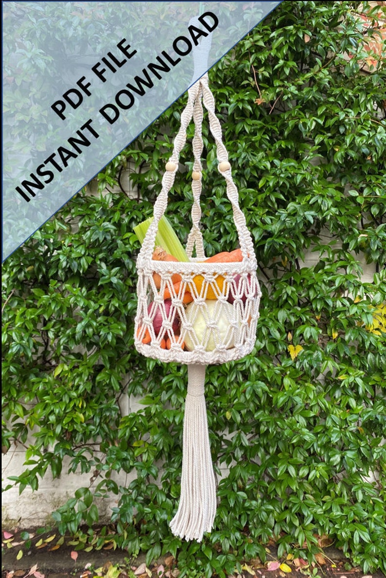 Macrame Hanging Vegetable Basket Pattern, Instant Digital download of Written PDF with photos, Basic/Intermediate DIY Macrame Pattern image 3