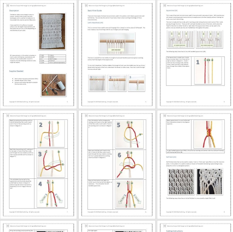Macrame Table Runner Pattern, Instant Digital download of Written PDF with photos by ButOneString, Beginner DIY Macrame Pattern image 5