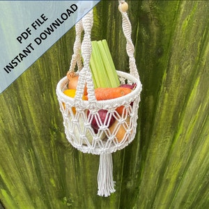 Macrame Hanging Vegetable Basket Pattern, Instant Digital download of Written PDF with photos, Basic/Intermediate DIY Macrame Pattern image 5