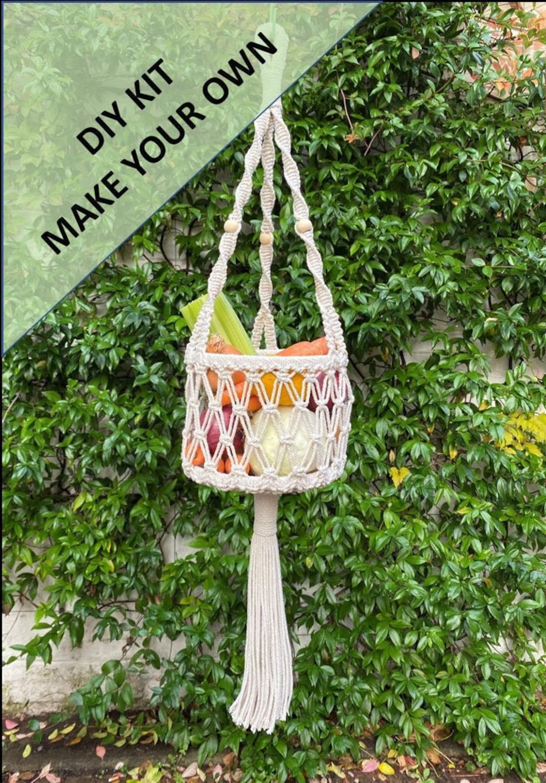 DIY Macrame Hanging Vegetable Basket Kit. Everything You Need