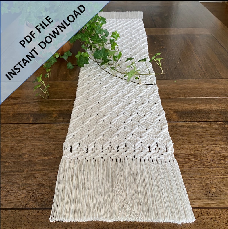 Macrame 'Diamond' Table Runner Pattern, Instant Digital download of Written PDF with photos by ButOneString, DIY Macrame Pattern image 5