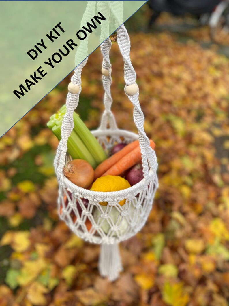 Everything you need to create your own Hanging Basket. DIY Macrame Hanging Vegetable Basket Kit