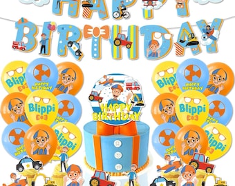 Blippi Birthday Cake Topper, Ballons, Cupcakes, Banner. Blippi birthday party