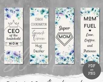 Mom CEO Printable Bookmark, Mothers Day Reading Gift, Celebrate and Appreciate Mom, Neutral Floral, Blue & Purple, Digital Download