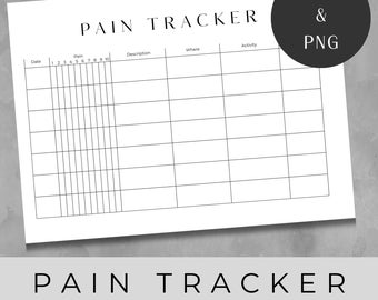 Daily Pain Tracker Printable Template, Tool for Monitoring Pain, Overview Planner, PDF and PNG, Instant Digital Download