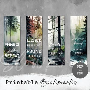 Zakładka do wydruku Forest Nature Inspired, prezent do czytania w stylu leśnym, spokojne, powolne życie, zielone i neutralne, pobieranie cyfrowe