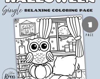 Halloween Owl Coloring Page, Instant Digital Download PDF, Bold and Easy, Cozy & Relaxing for Adults and Children