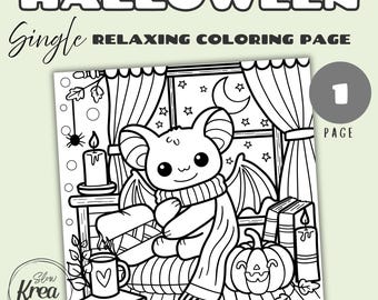 Halloween Bat Coloring Page, Instant Digital Download PDF, Bold and Easy, Cozy & Relaxing for Adults and Children