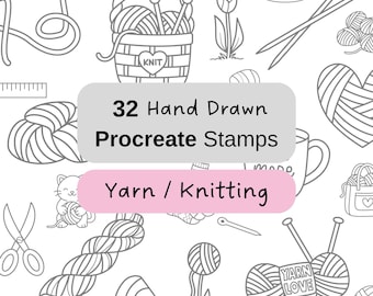 Knitting & Yarn Procreate Stamp Brushset | 32 Cozy Doodle Stamps | Yarn Clipart Brush Set | Planner, Sticker and Illustration Brushes