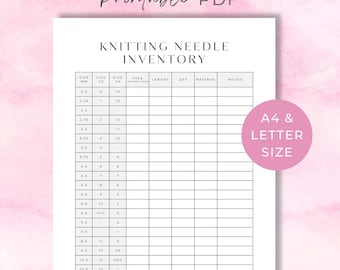 Knitting Needle Inventory Printable Sheet, Minimalist Knitting Journal (Digital Download)