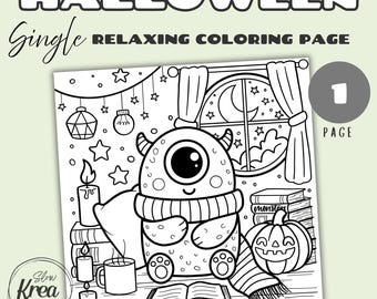 Halloween Monster Coloring Page, Instant Digital Download PDF, Bold and Easy, Cozy & Relaxing for Adults and Children