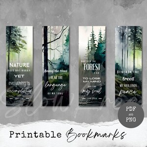 Zakładka do wydruku Forest Nature Inspired, prezent do czytania w stylu leśnym, spokojne, powolne życie, zielone i neutralne, pobieranie cyfrowe