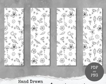 Ditsy Floral Coloring Printable Bookmarks, Botanical Flower & Leaves, Reading Gift, Peaceful Slow Living DIY, Digital Download