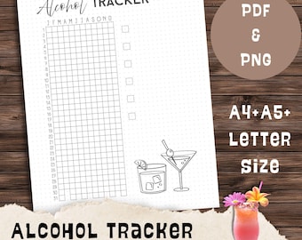 Alcohol Tracker Printable Calendar, Beverage Drinks Planner, Monthly & Yearly Dotted Life Planner, PDF and PNG, Instant Digital Download