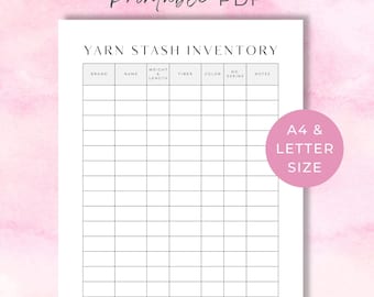 Yarn Stash Inventory Sheet, Organizer Page, Tracker & Journal Planner Template, Minimalistic Printable Instant Digital Download